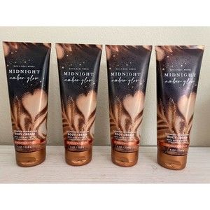 Lot of 4 Bath and Body Works MIDNIGHT AMBER GLOW Shea Body Cream Lotion 8 oz
